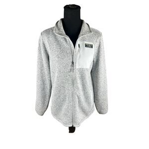 L.L.Bean Sweater Fleece Full-Zip Overlay Jacket Women's large Heather Gray Logo